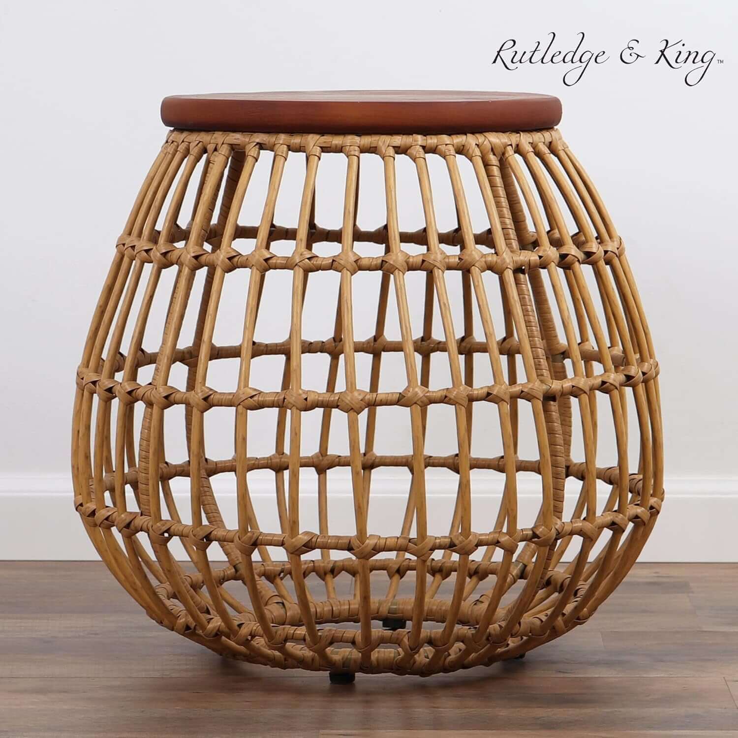 Rattan Wood Top Table - Enderly Side Tables - End Tables Living Room and Bedroom - Boho Nightstand - round End Table with Wood Top - Rattan Nightstand - round Accent Table