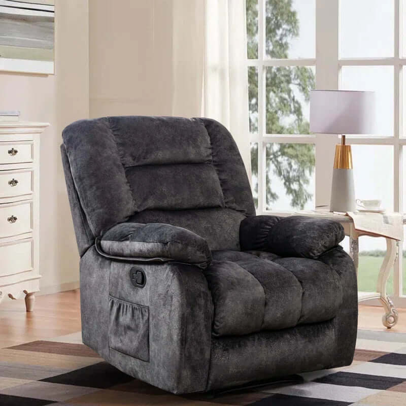 Lyquinn 37" Wide Modern and Super Soft Linen Blend Manual Reclining Chair with Massage Heating & Side Pocket