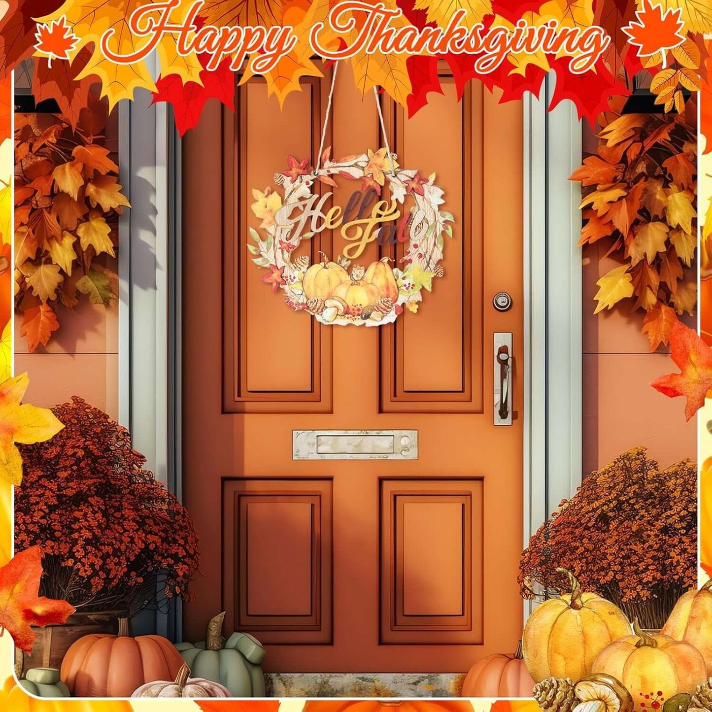 Fall Decor 13'' Fall Wreath for Front Door Wooden Fall Door Hanger Fall Door Sig