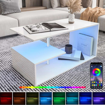 Hommpa Coffee Table with Storage & Display Shelves LED Coffee Table Center Cocktail Table for Living Room