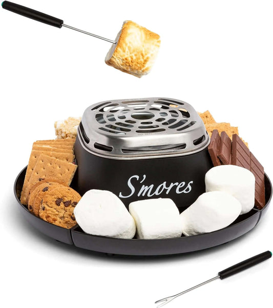 Indoor Deluxe Electric Smores Maker Smores Kit with 4 Marshmallows Roasting Forks, Brown