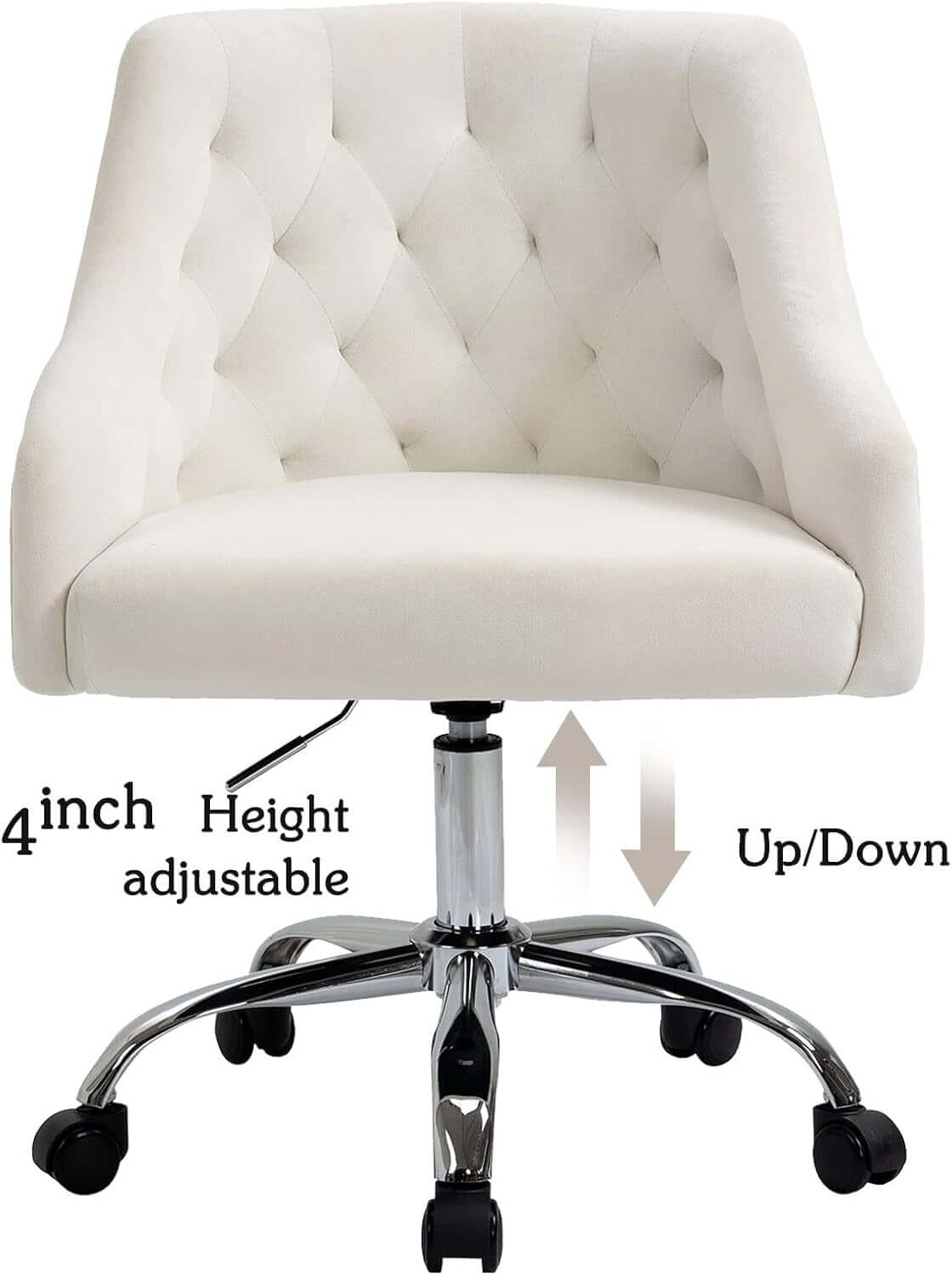 Home Office Desk Chair Modern Velvet Office Computer Chair Height Adjustable Mid-Back Task Chair (White)