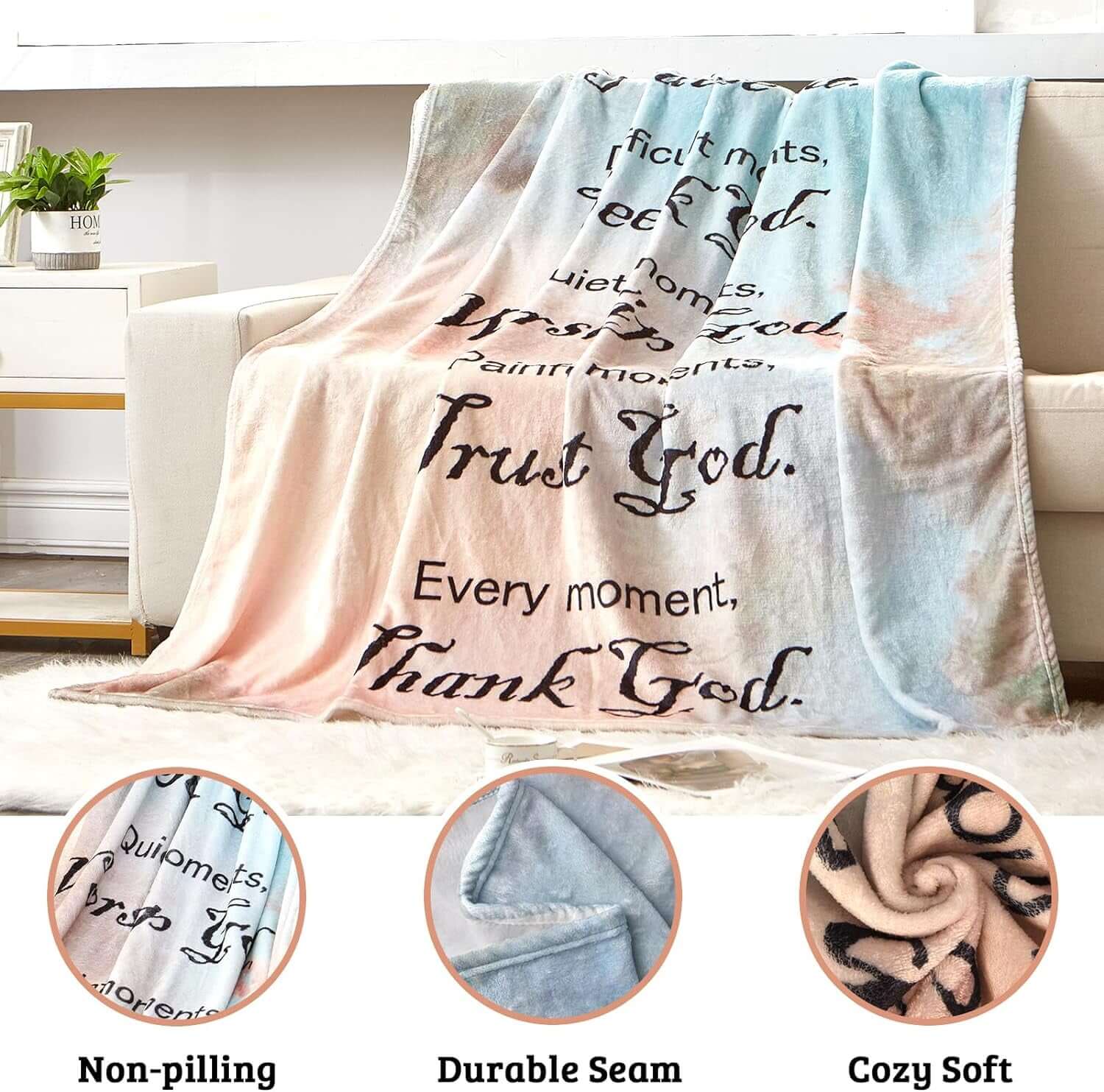 Christian Gifts for Women, Religious Gifts for Women 50"X 60" Catholic Bible Verse Blanket Inspirational Spiritual Scriptures Soft Throw Blanket Birthday Gifts for Women Gifts for Father'S Day