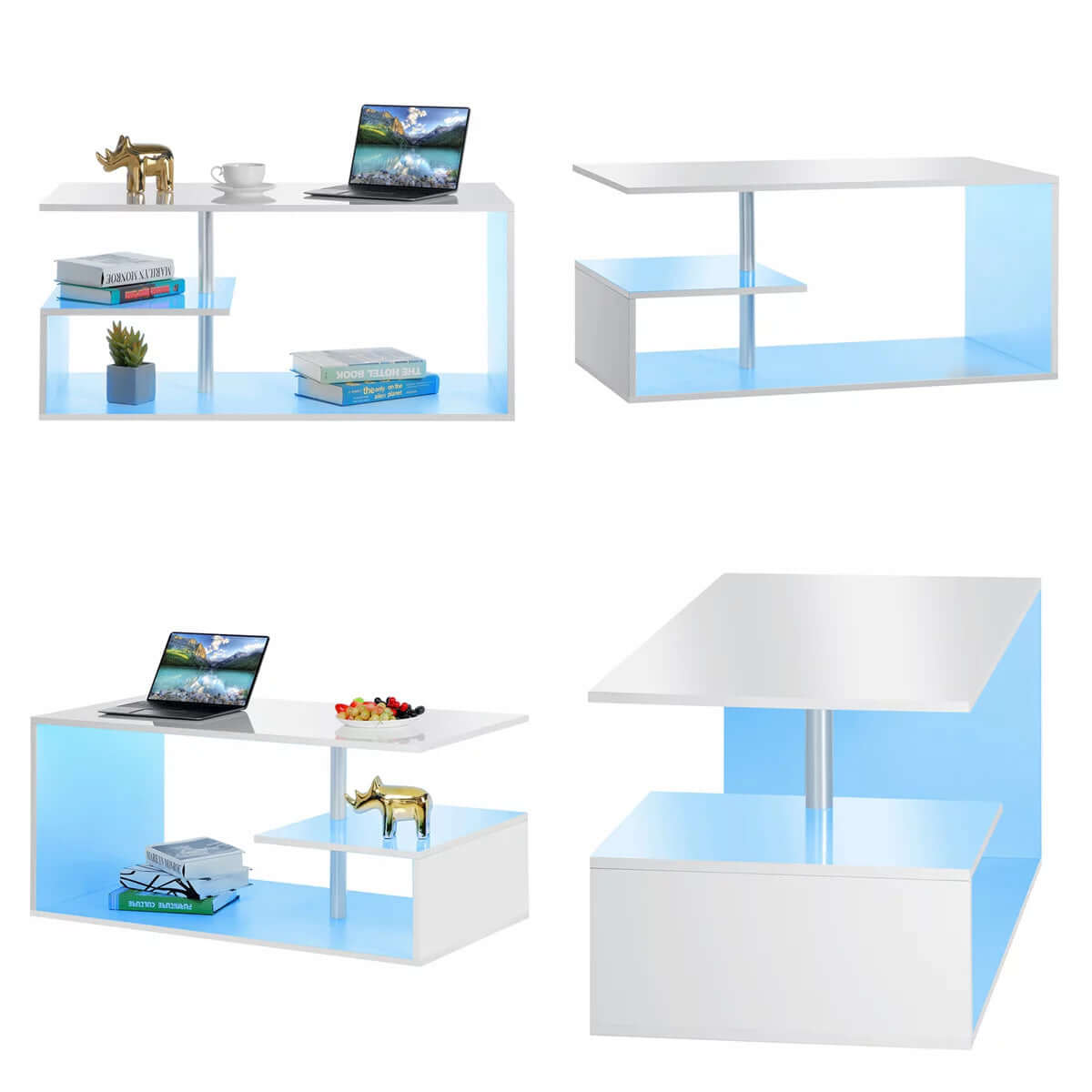 Hommpa Coffee Table with Storage & Display Shelves LED Coffee Table Center Cocktail Table for Living Room