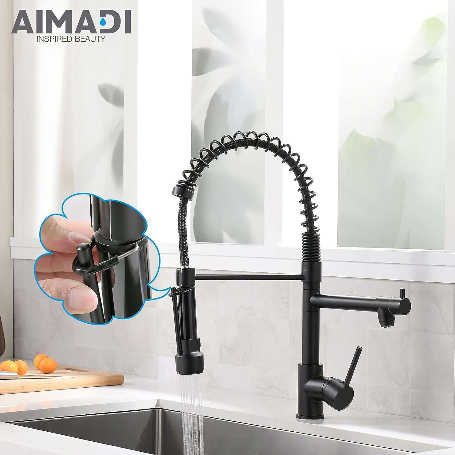 Kitchen Faucet,Kitchen Faucets with Pull down Sprayer  Commercial Style Single Handle Matte Black Kitchen Faucet with Sprayer