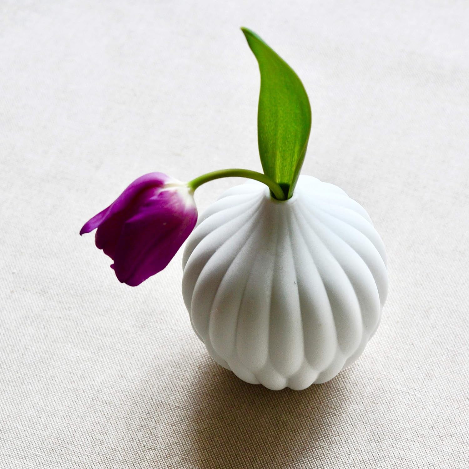 Petite Vase with Textured Ribs - Matte White Porcelain - Bud Vase Design