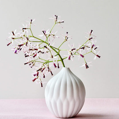 Petite Vase with Textured Ribs - Matte White Porcelain - Bud Vase Design