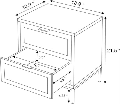 Rattan Nightstand,21.5" H Farmhouse Bedside Table with 2 Spacious Drawers Sofa Side Table 2 Drawer Nightstand for Bedroo