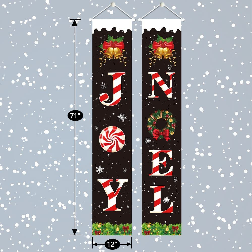 Christmas Porch Banner，Merry Christmas Banner，Porch Christmas Decorations， Christmas Porch Sign - Joy Noel Christmas Decorations Indoor outside - 70”X12”, BLACK