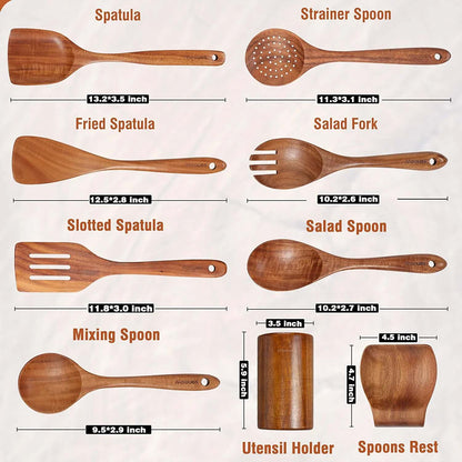 7 PCS Wooden Spoons for Cooking,  7 Pcs Wooden Utensils for Cooking Natural Teak Wooden Kitchen Utensils Set