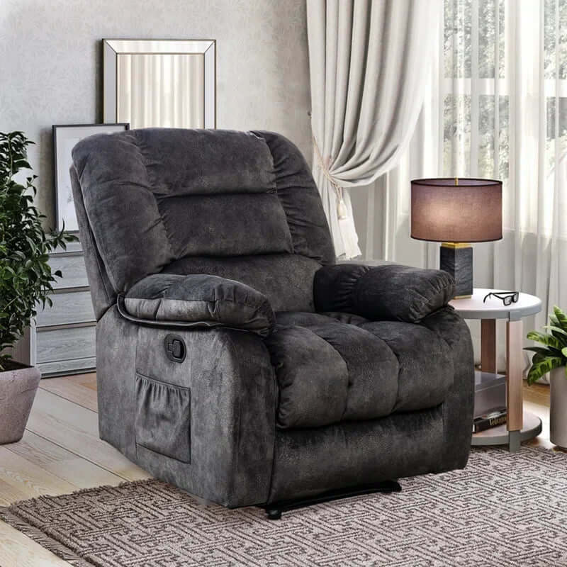 Lyquinn 37" Wide Modern and Super Soft Linen Blend Manual Reclining Chair with Massage Heating & Side Pocket