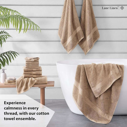 16 Piece Bath Towels - 100% Cotton Towels for Bathroom, Premium Quality, Highly Absorbent Bathroom Towel Set, Super Soft, 4 Bath Towels, 4 Hand Towels, 8 Wash Cloths - Taupe