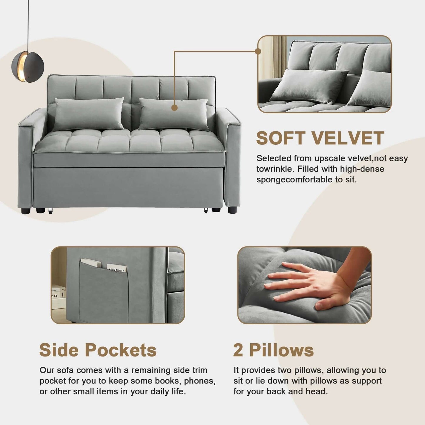 Loveseat Convertible Sleeper Sofa Bed, Gray