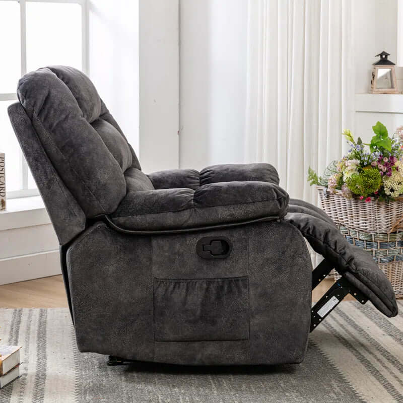 Lyquinn 37" Wide Modern and Super Soft Linen Blend Manual Reclining Chair with Massage Heating & Side Pocket