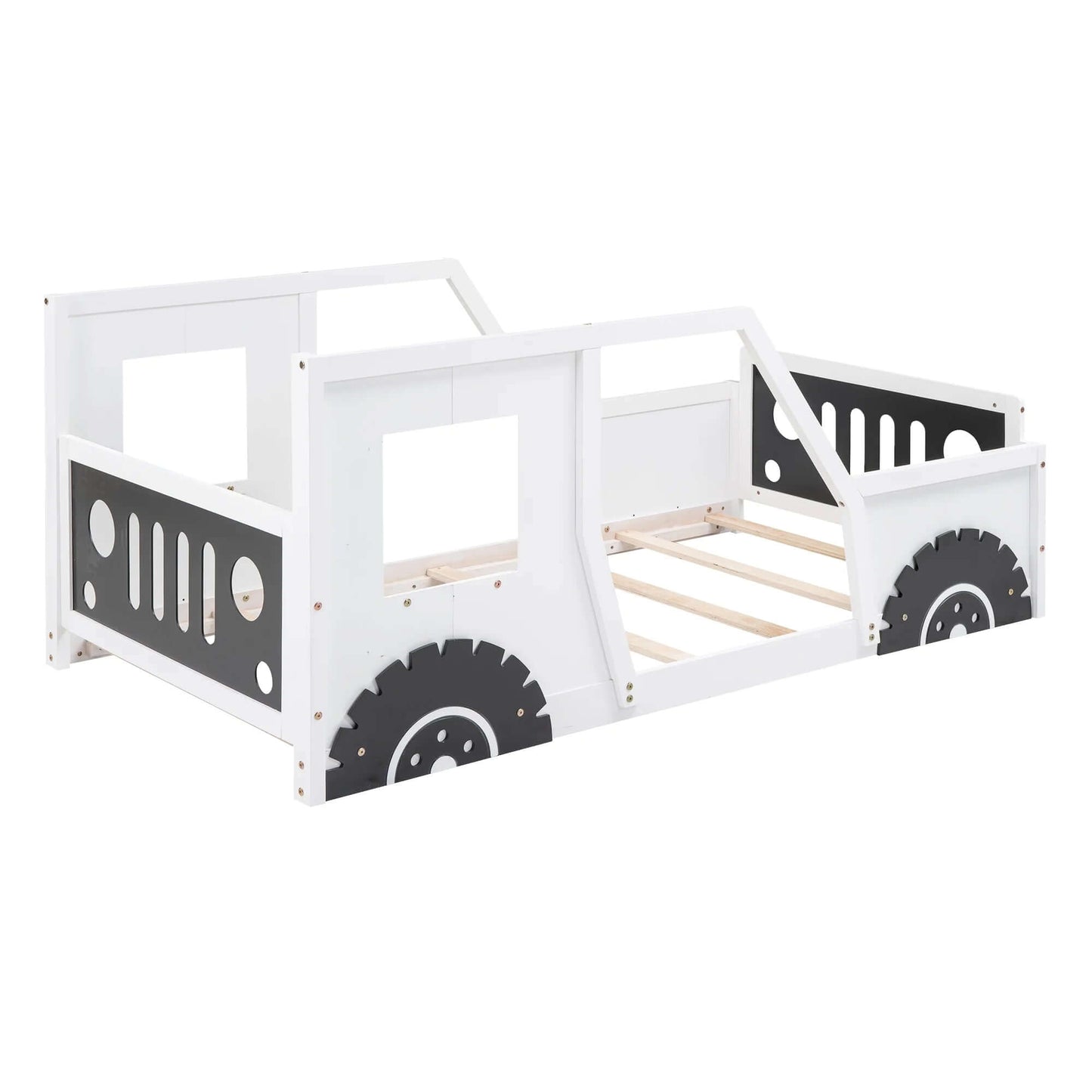 Car-Shaped Twin Size Platform Bed for Kids’ Bedroom, Solid Car Bed for Gift,Low Profile,White