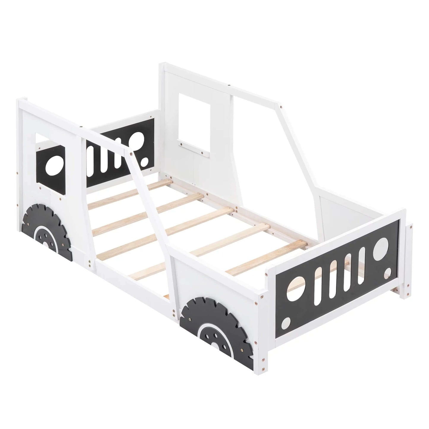 Car-Shaped Twin Size Platform Bed for Kids’ Bedroom, Solid Car Bed for Gift,Low Profile,White