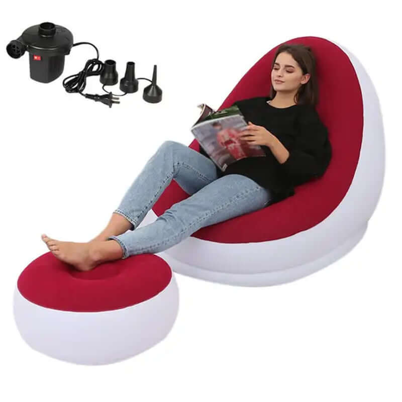 Inflatable Lazy Sofa Deck Chair & Foot Stool 2 PC Set