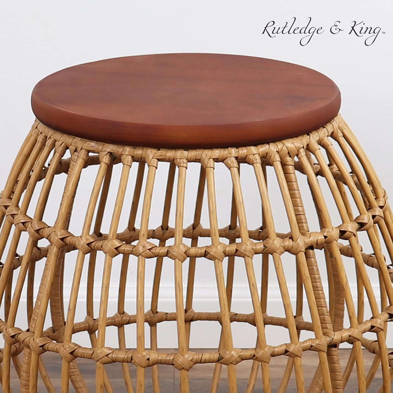 Rattan Wood Top Table - Enderly Side Tables - End Tables Living Room and Bedroom - Boho Nightstand - round End Table with Wood Top - Rattan Nightstand - round Accent Table