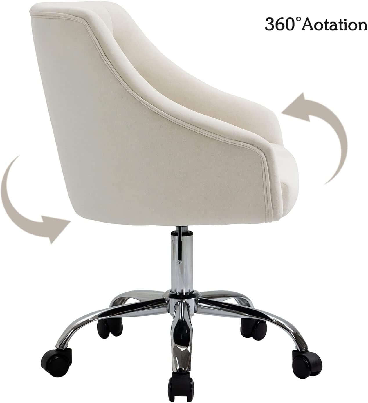 Home Office Desk Chair Modern Velvet Office Computer Chair Height Adjustable Mid-Back Task Chair (White)