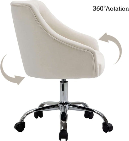 Home Office Desk Chair Modern Velvet Office Computer Chair Height Adjustable Mid-Back Task Chair (White)