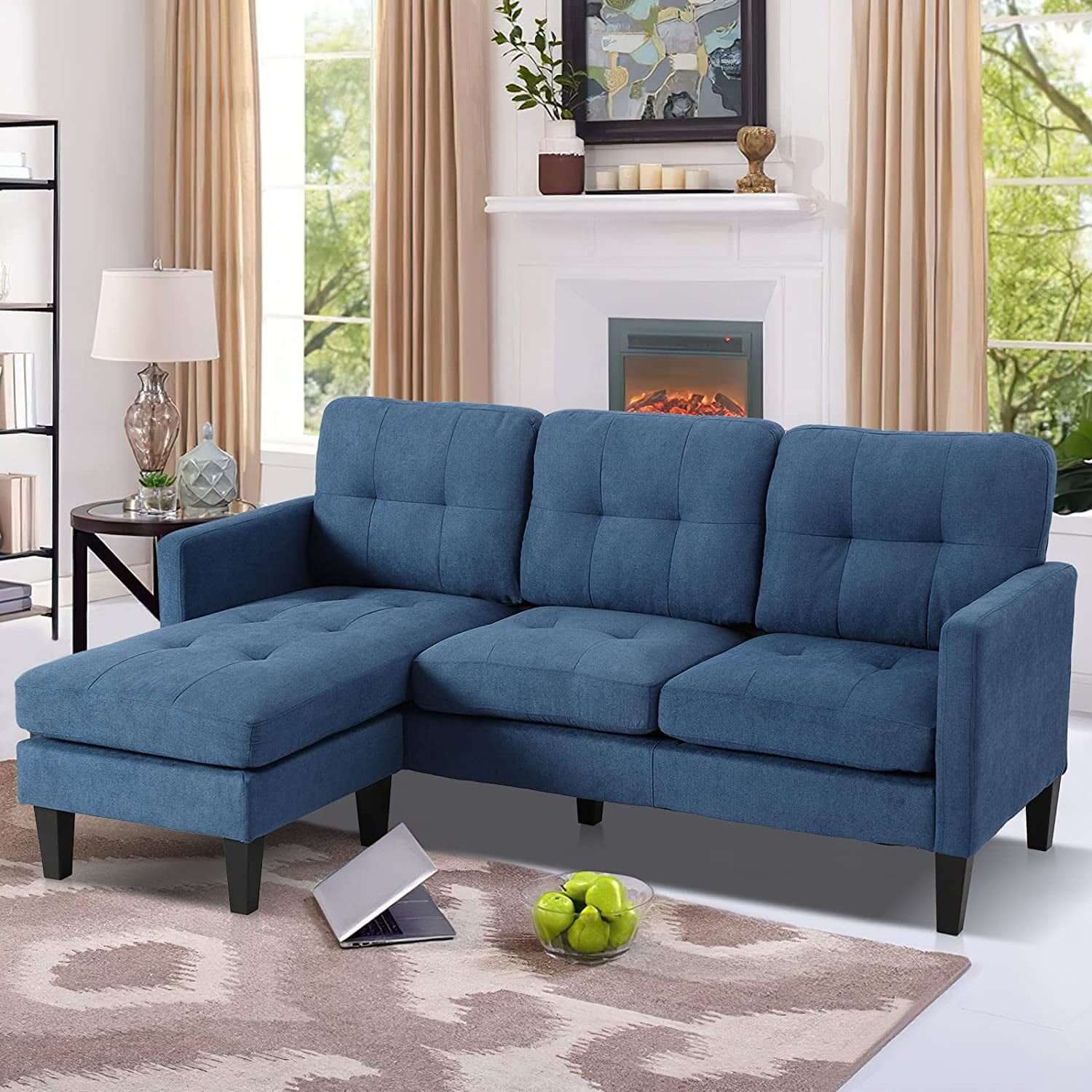 Convertible Sectional Sofa Couches for Living Room, L-Shaped Couch Modern Sofa Set with 3-Seat Couch and Reversible Chaise for Apartment and Small Space (Blue)