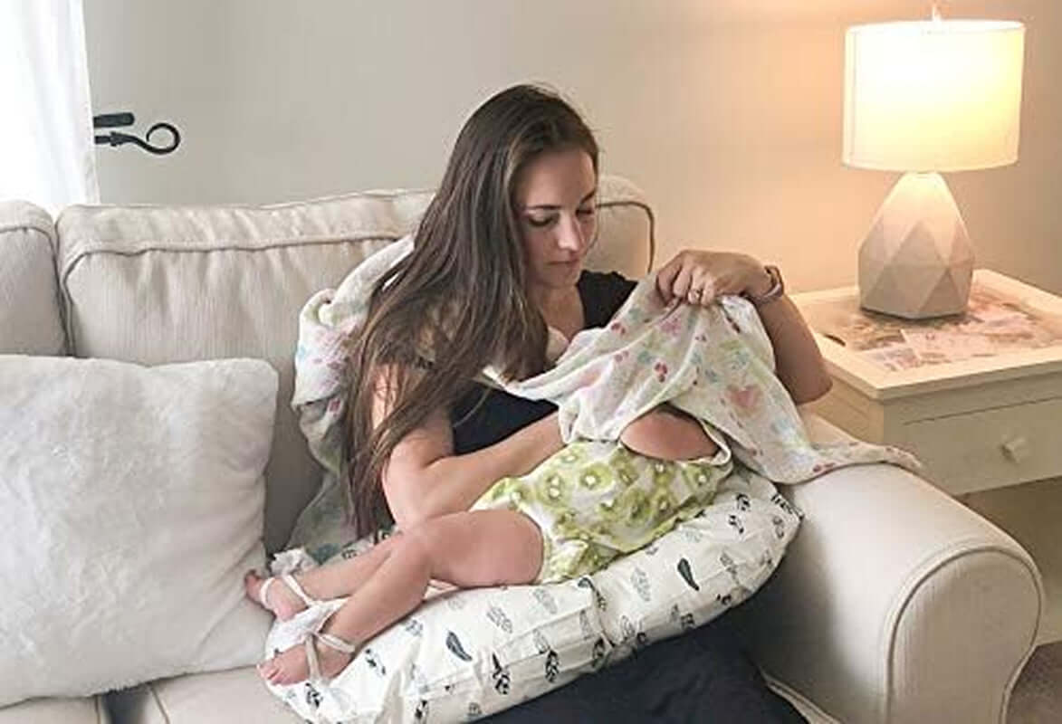 Nursing Pillow Cover Slipcover,100% Organic Cotton,Soft and Comfortable,Feathers Design,Maternity Breastfeeding Newborn Infant Feeding Cushion Cover, ZT01