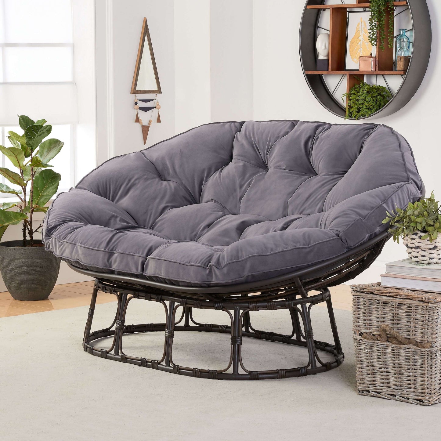 Double Papasan Chair, Charcoal Gray