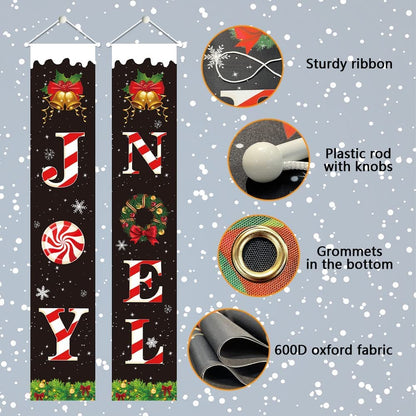 Christmas Porch Banner，Merry Christmas Banner，Porch Christmas Decorations， Christmas Porch Sign - Joy Noel Christmas Decorations Indoor outside - 70”X12”, BLACK