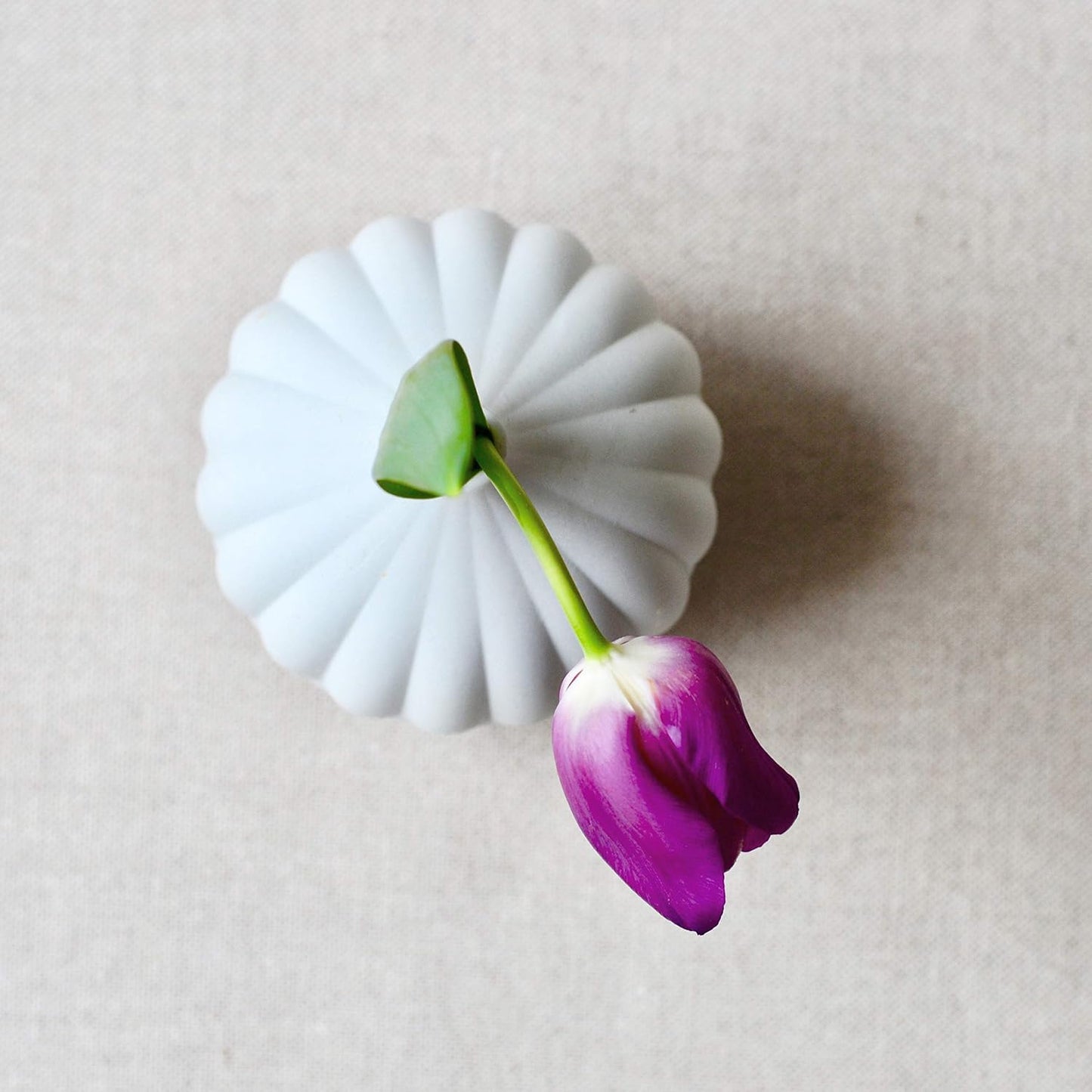 Petite Vase with Textured Ribs - Matte White Porcelain - Bud Vase Design