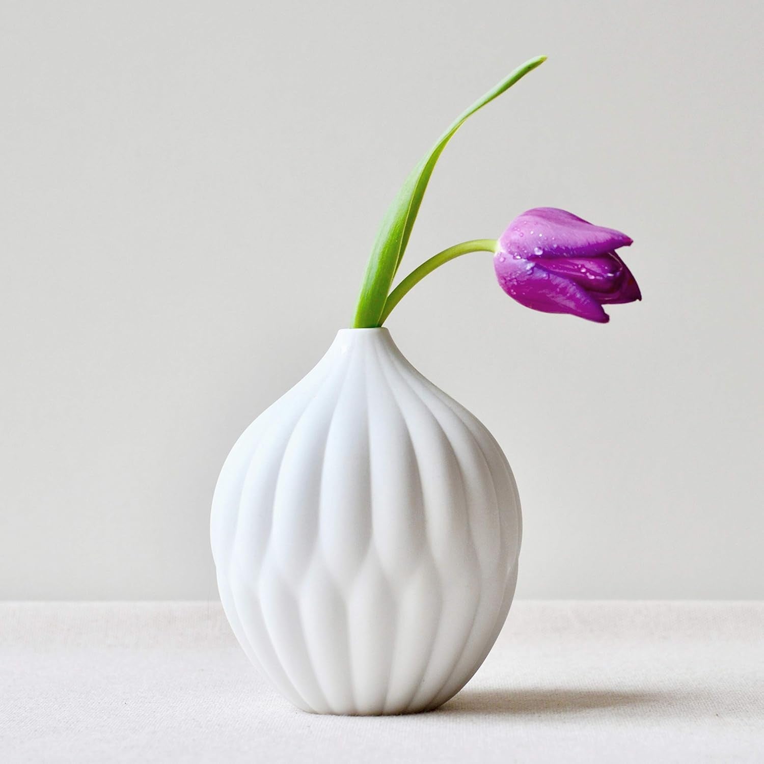 Petite Vase with Textured Ribs - Matte White Porcelain - Bud Vase Design