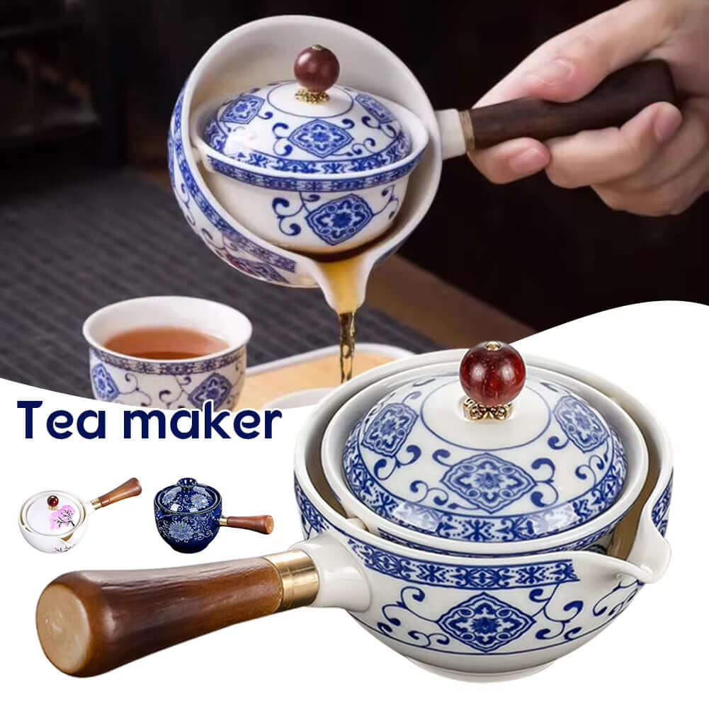 Porcelain Chinese Gongfu Tea Set Portable Teapot Set with 360 Rotation Tea Maker Heat-Resistant Tea Pot Gift for Christmas