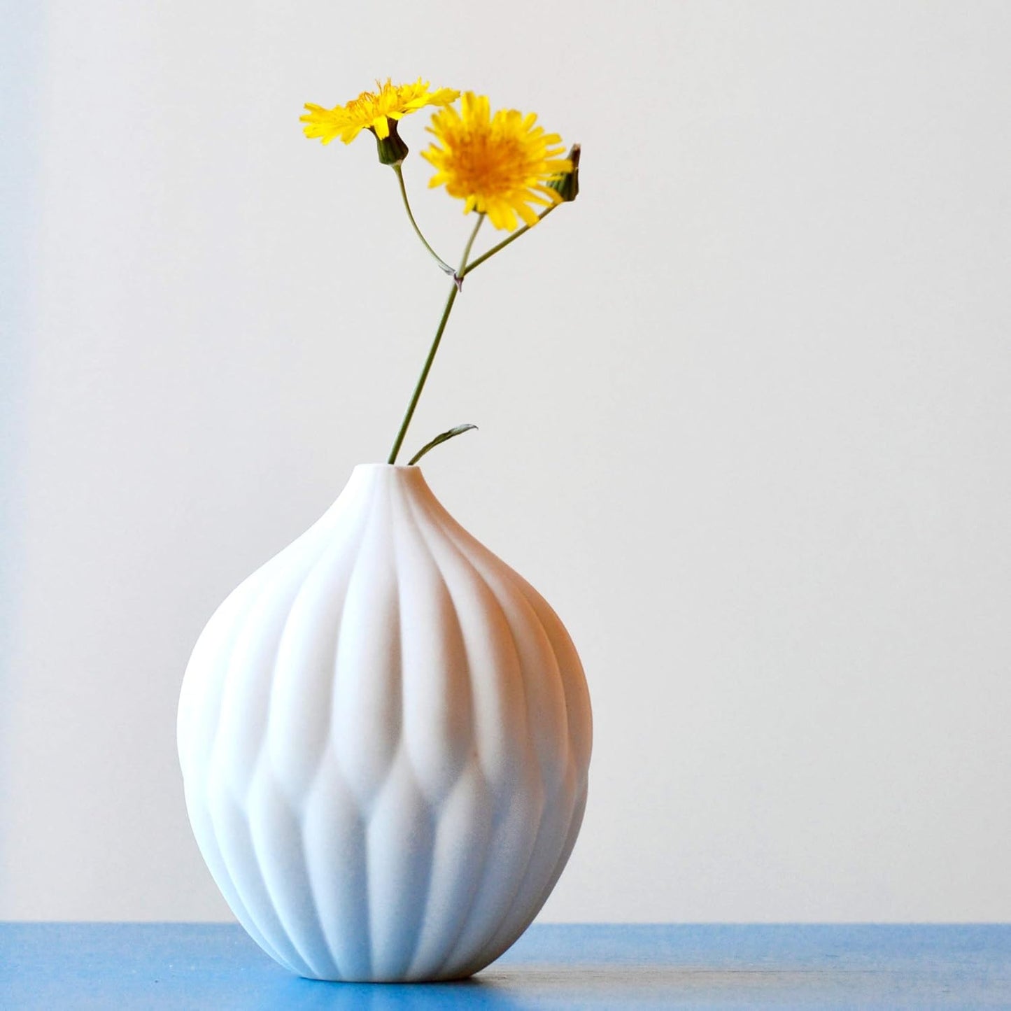 Petite Vase with Textured Ribs - Matte White Porcelain - Bud Vase Design