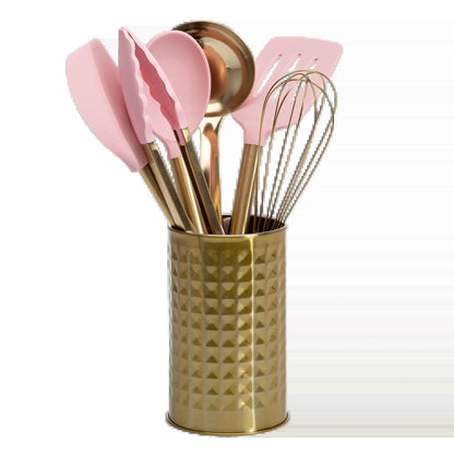 7-Piece Cooking Utensils Set, Silicone and Stainless Steel, Pink