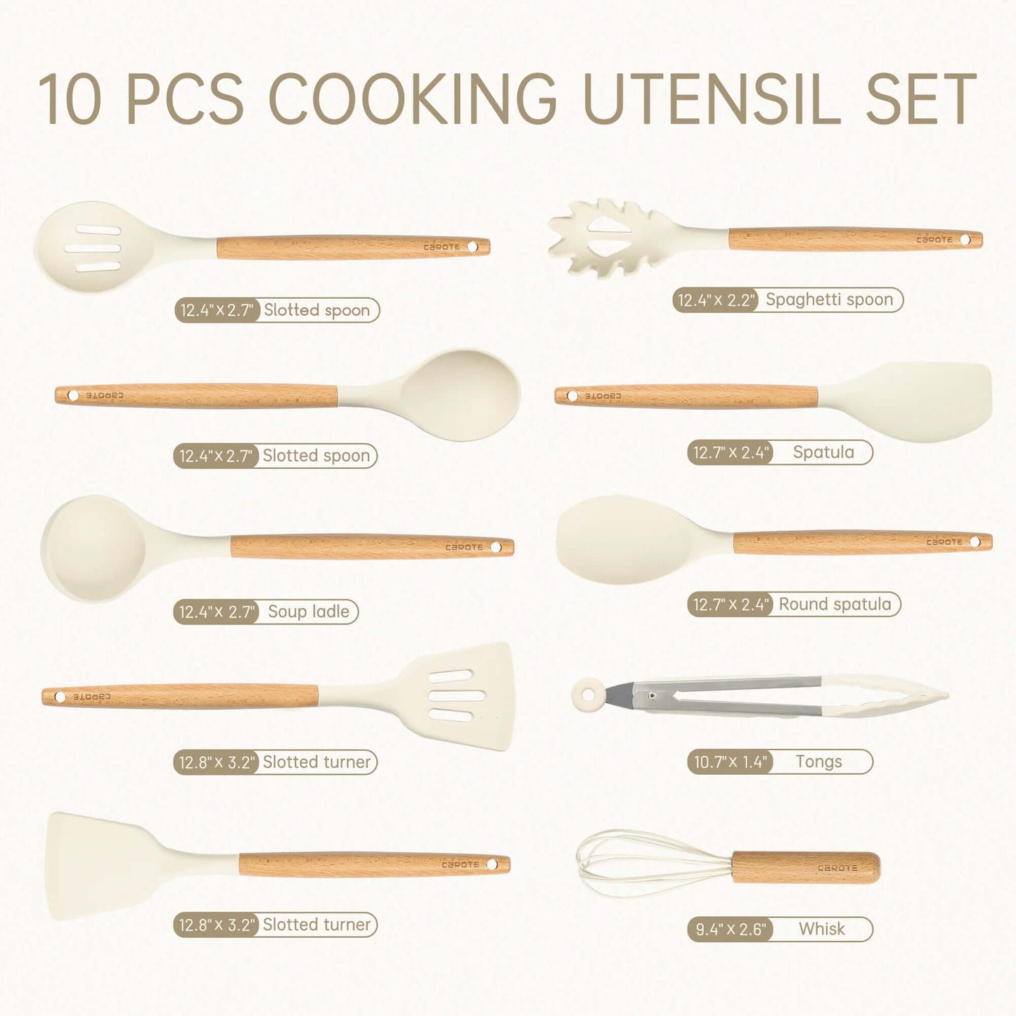 10 Pcs Silicone Cooking Utensils Set for Kitchen with Wooden Handle