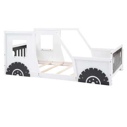 Car-Shaped Twin Size Platform Bed for Kids’ Bedroom, Solid Car Bed for Gift,Low Profile,White