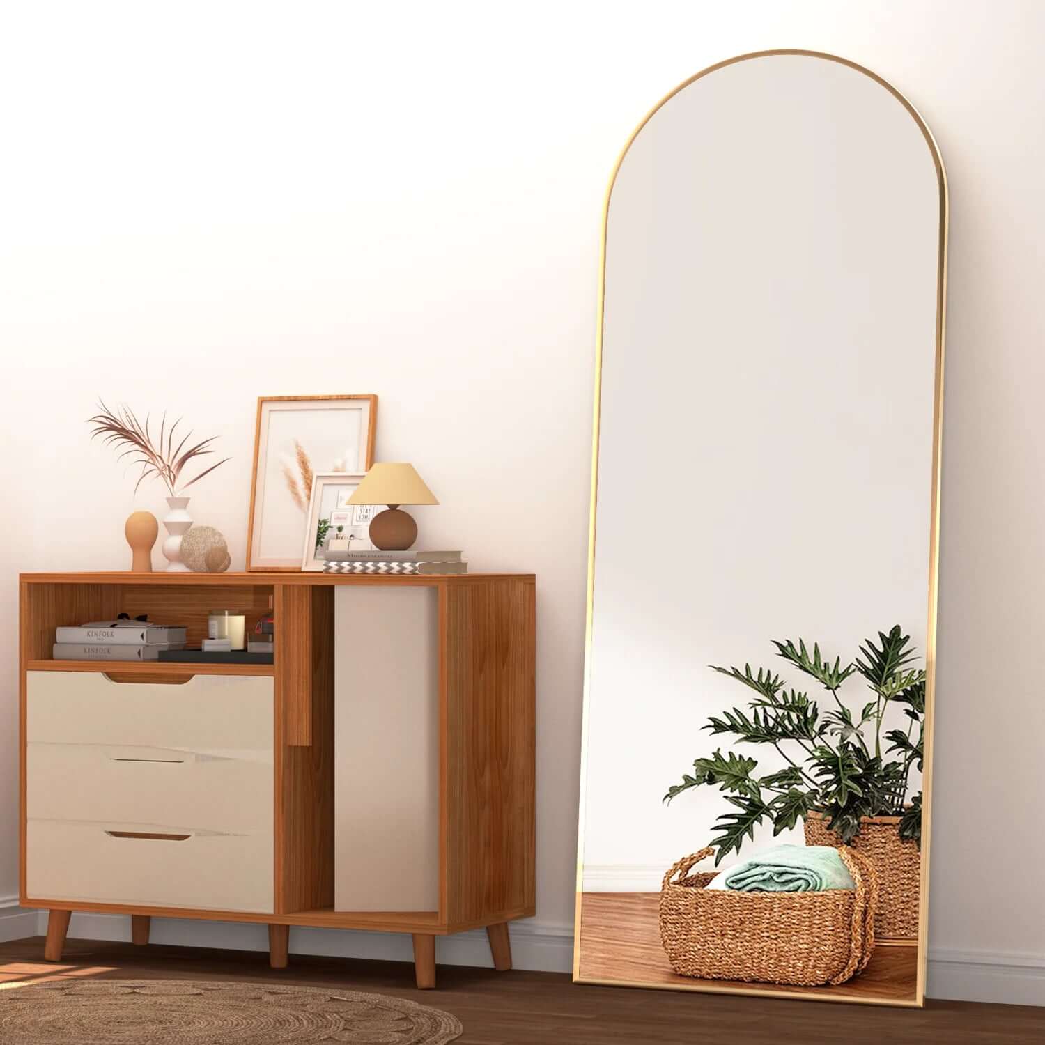 Arched Mirror 64"X21" Full Length Arch Floor Mirror Full Body Mirror Standing Arch Mirror Black