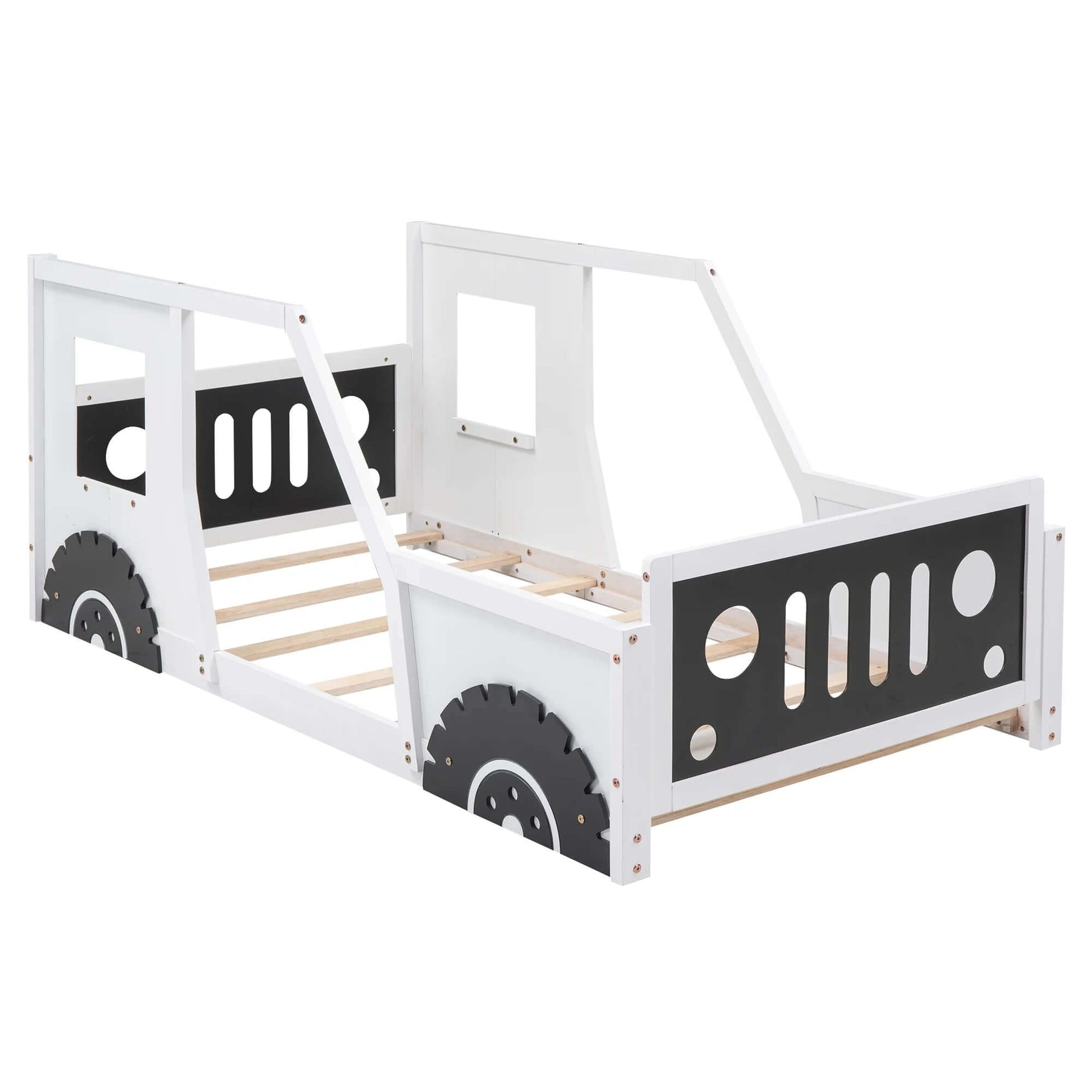 Car-Shaped Twin Size Platform Bed for Kids’ Bedroom, Solid Car Bed for Gift,Low Profile,White