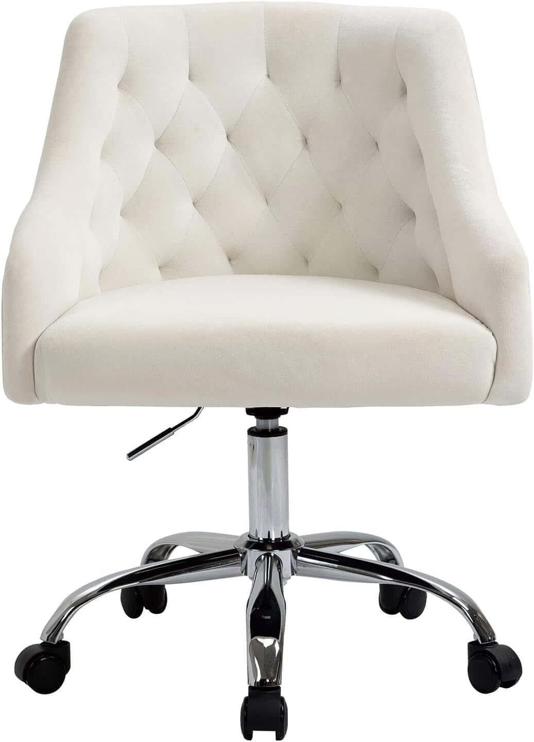 Home Office Desk Chair Modern Velvet Office Computer Chair Height Adjustable Mid-Back Task Chair (White)