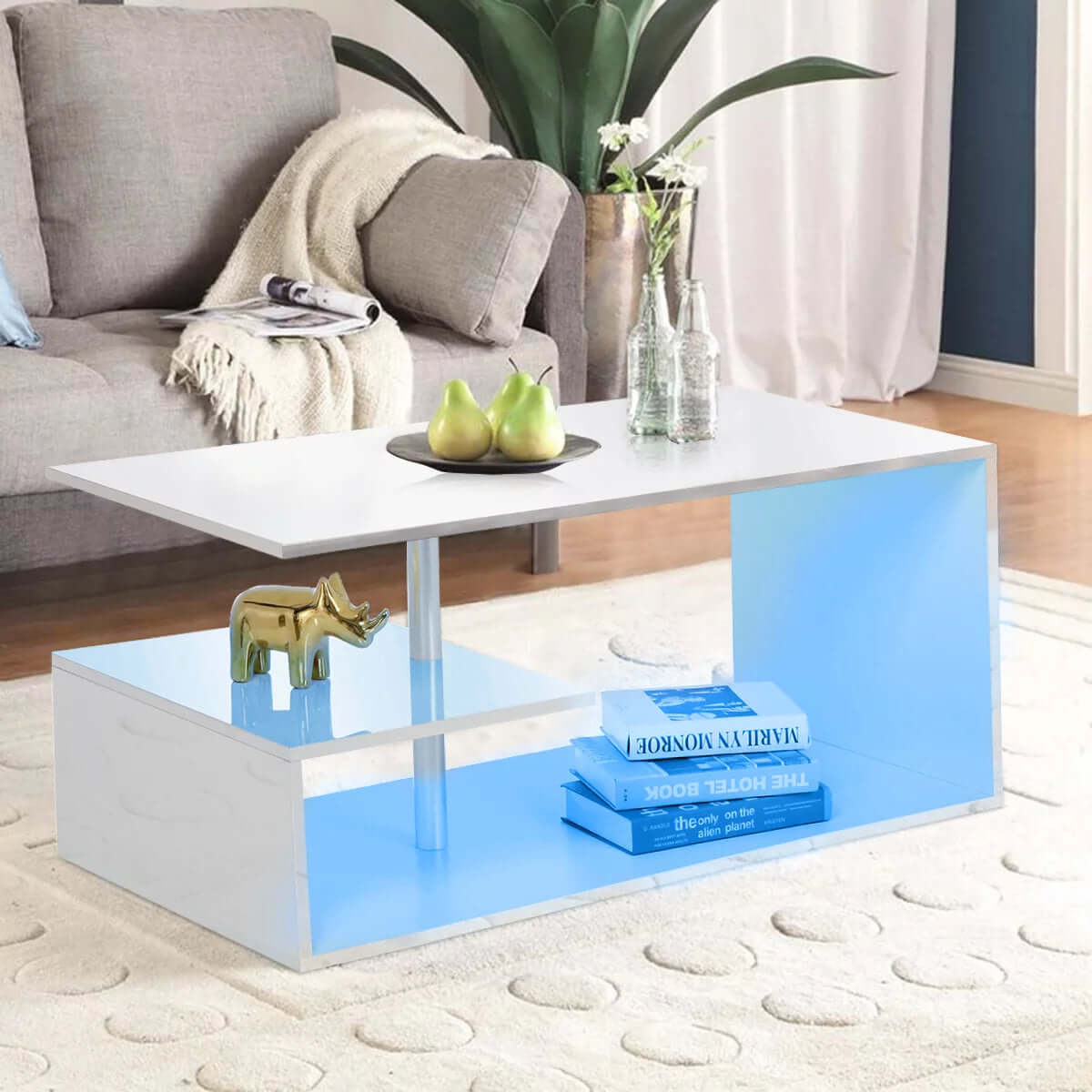 Hommpa Coffee Table with Storage & Display Shelves LED Coffee Table Center Cocktail Table for Living Room