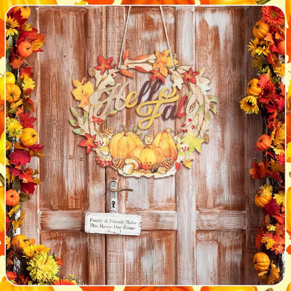 Fall Decor 13'' Fall Wreath for Front Door Wooden Fall Door Hanger Fall Door Sig