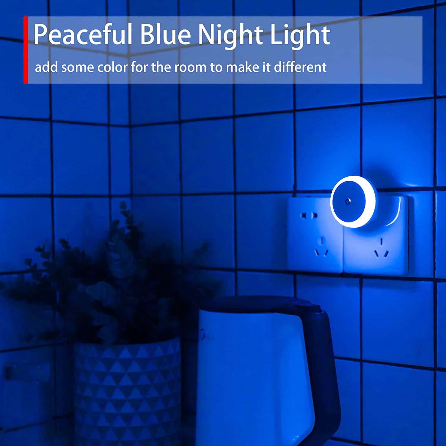 Blue Night Light Plug In, Plug-In Nightlight with Dusk to Dawn Sensor, Automatic on and Off, Energy Efficient, Soft Glow, 2 Pack