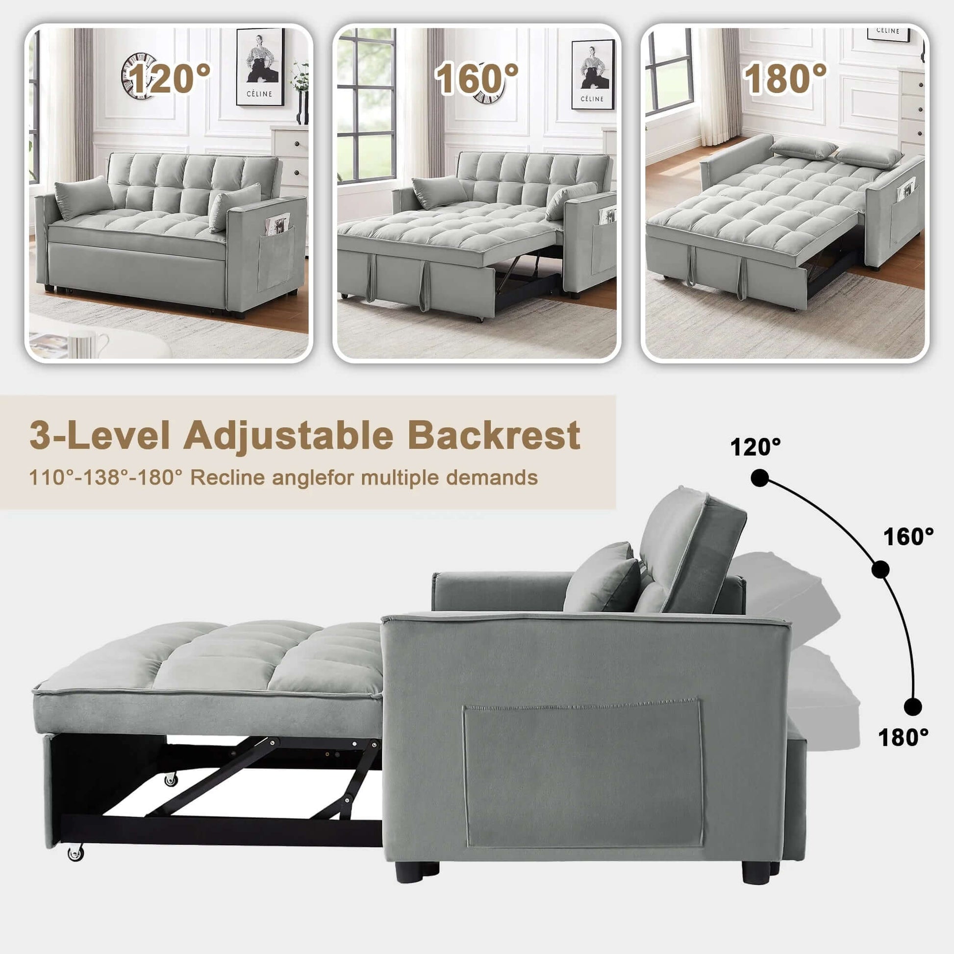 Loveseat Convertible Sleeper Sofa Bed, Gray