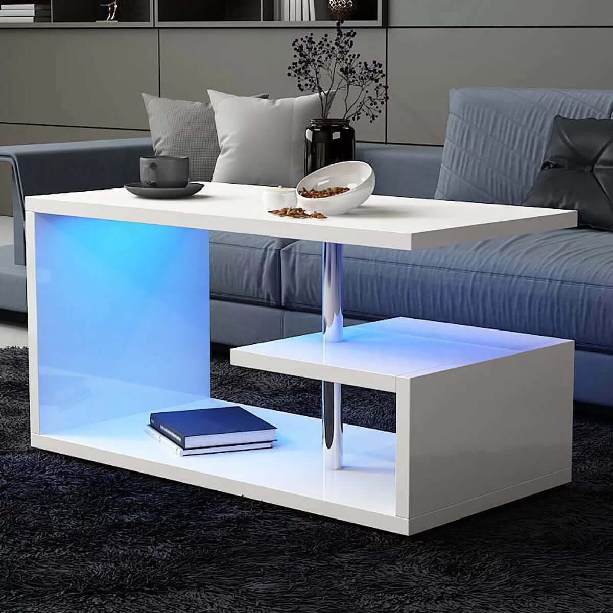 Hommpa Coffee Table with Storage & Display Shelves LED Coffee Table Center Cocktail Table for Living Room