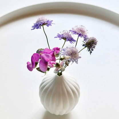 Petite Vase with Textured Ribs - Matte White Porcelain - Bud Vase Design