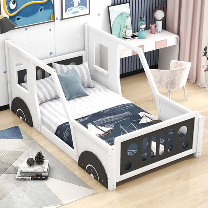 Car-Shaped Twin Size Platform Bed for Kids’ Bedroom, Solid Car Bed for Gift,Low Profile,White