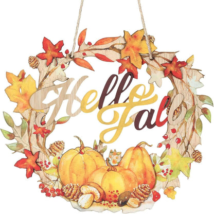 Fall Decor 13'' Fall Wreath for Front Door Wooden Fall Door Hanger Fall Door Sig