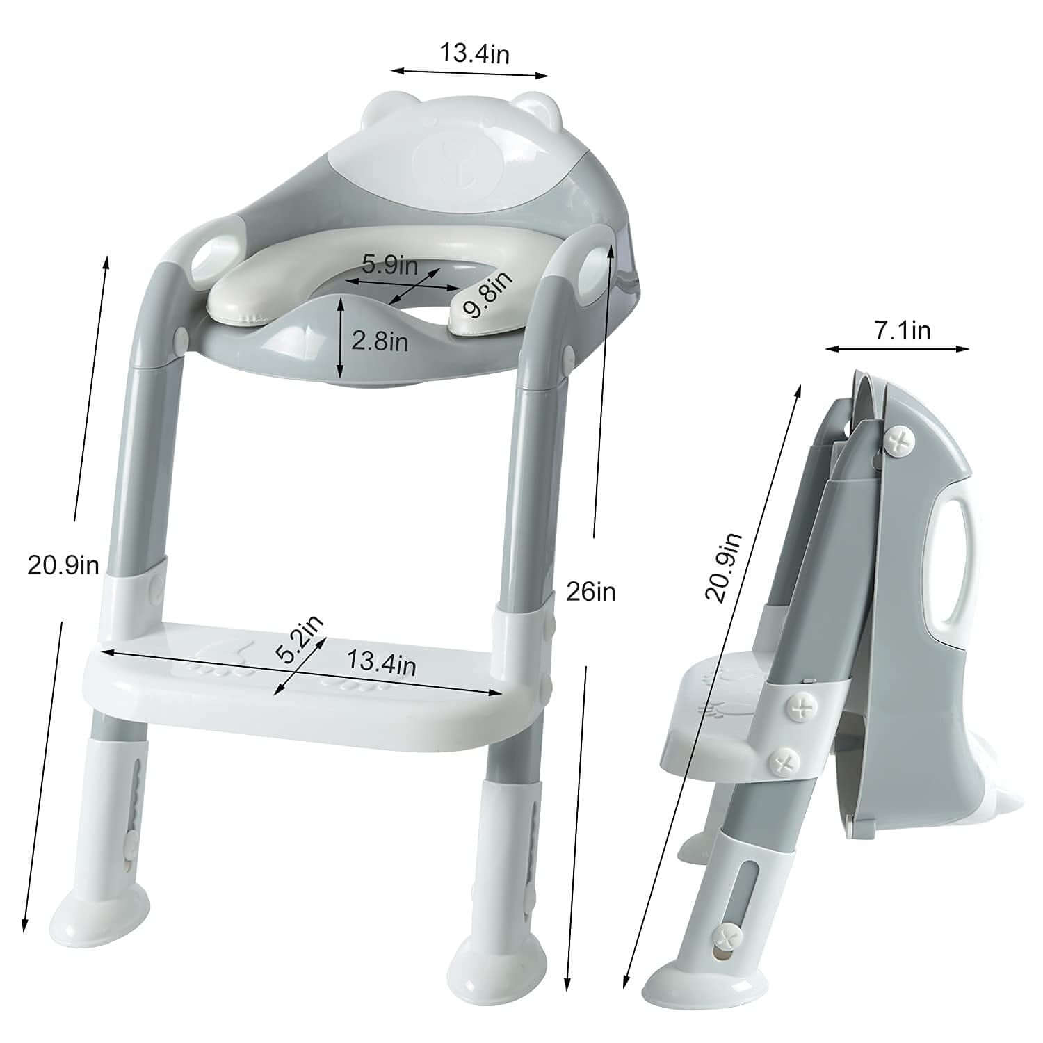 Toddlers Potty Training Toilet Seat Boys Girls, Kids Potty Training Seat Step Stool Ladder, Potty Chair (Gray/White)