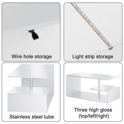 Hommpa Coffee Table with Storage & Display Shelves LED Coffee Table Center Cocktail Table for Living Room