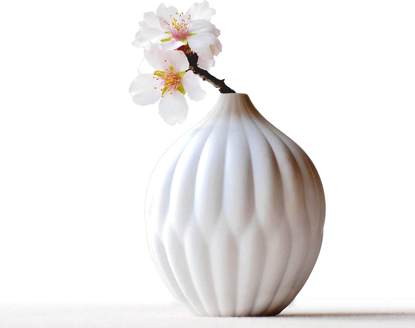 Petite Vase with Textured Ribs - Matte White Porcelain - Bud Vase Design