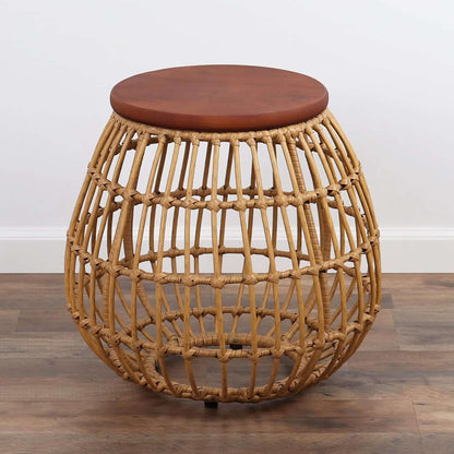 Rattan Wood Top Table - Enderly Side Tables - End Tables Living Room and Bedroom - Boho Nightstand - round End Table with Wood Top - Rattan Nightstand - round Accent Table